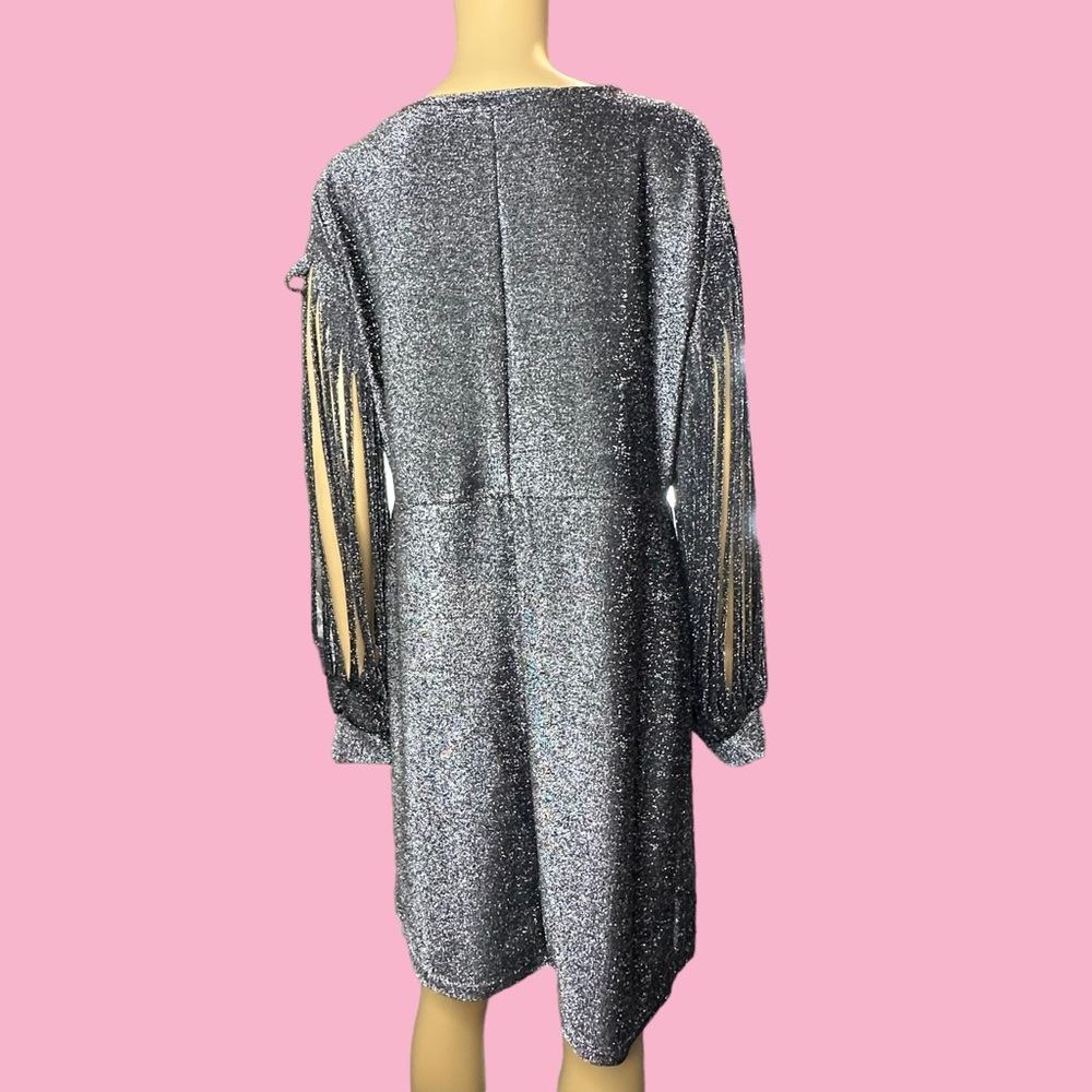 Womens Pencil Dress Glitter Black Size XL Knee Length Stretch Strappy Sleeve - Picture 2 of 16